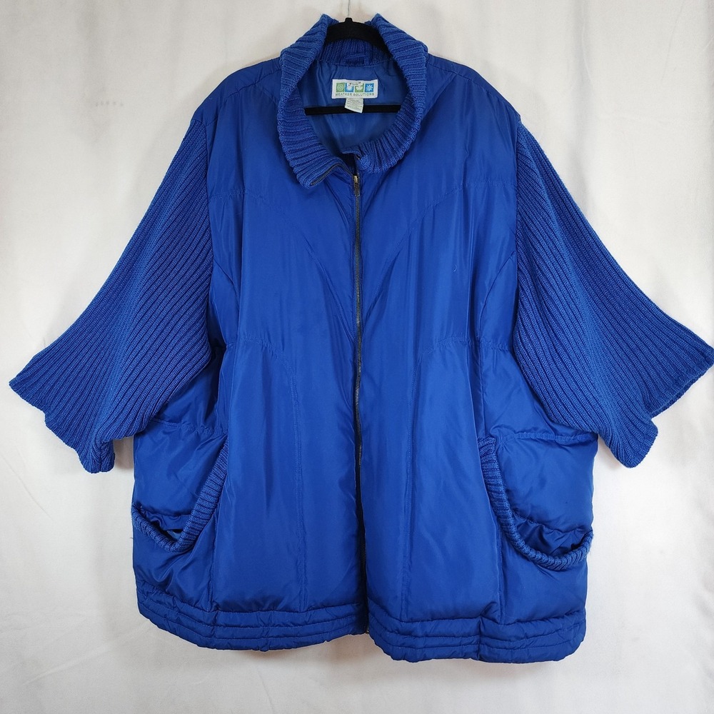 VTG Weather Solutions Womens 5x Plus Size Down Jacket Royal Blue Knit Sleeve